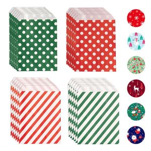 Cadeau cadeau 24pcs sacs de friandises en papier de Noël à pois rayé motif buffet de bonbons avec des bâtonnets pour la fête de Noël 231122