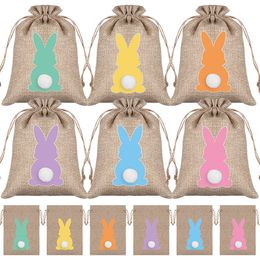 Emballage cadeau 24 pièces sac cadeau en lin de Pâques printemps fête de Pâques lapin bonbons biscuits emballage sacs enfants fête d'anniversaire décoration lapin pochette 230725