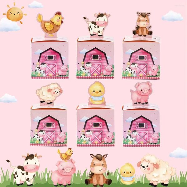 Enveloppe cadeau 24pcs Boîtes à bonbons animaux de ferme thème d'anniversaire de fête d'anniversaire Supplies Cartoon Cartoon Cookie Packaging Box
