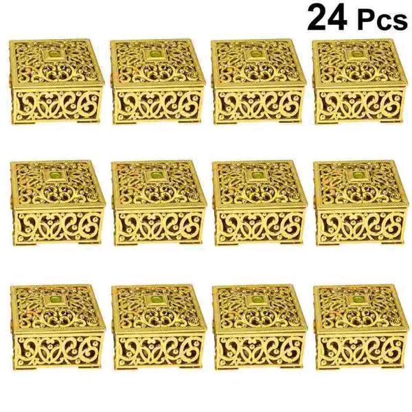 Enveloppe-cadeau 24pcs Hollow Out Flower Match Boxes Square Mini Plastic Candy Emballage Case Party Favors (Golden)