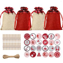 Cadeau cadeau 24pcs sacs de Noël en lin bijoux pochettes sacs sacs de rangement sac de rangement calendrier de l'avent pour anniversaire