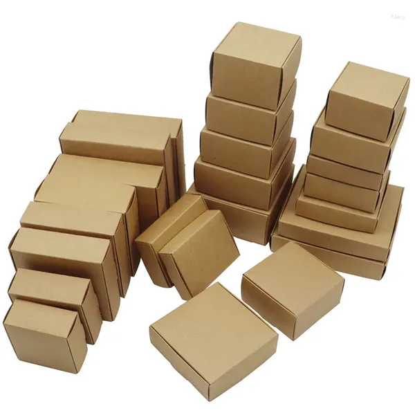 Envoltura de regalo 24 piezas de múltiples tamaño lindo cuadrado kraft paquete de envasado para fiestas de boda favoritas de jabón hecho a mano de chocolate