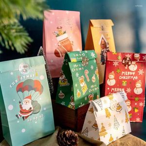 Cadeau cadeau 24sets Craft Sacs en papier kraft de Noël Party Favor Treat Emballage Set Cookies Pochette avec des autocollants de Noël Bonhomme de neige rouge