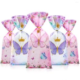 Papel de regalo 25/50/100 Uds bolsas de caramelos de mariposa embalaje bolsa de decoración de fiesta de cumpleaños para suministros de niña invitada Baby Shower