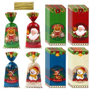 Gift Wrap 25/50/100 Stuks Kerst Snoep Zakken Met Touw Cookie Biscuit Pakket Decoratie 2024 Tas voor Kids Feestartikelen