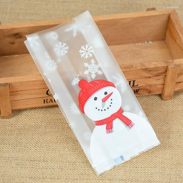 Cadeau cadeau 25 / 50pcs mignon bonhomme de neige cadeaux en plastique sacs bonbons biscuits cuisson sac d'emballage année de Noël faveurs d'hiver