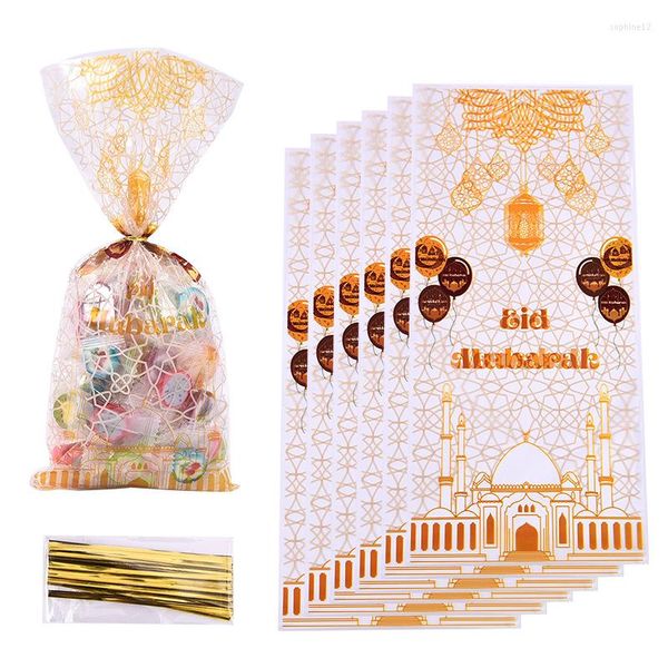 Papel de regalo, 25/50 Uds., bolsas de caramelos Eid Mubarak, paquete de castillo dorado, bolsillo, celebración, vacaciones, embalaje, suministros de decoración para fiestas