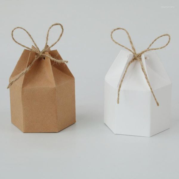 Emballage cadeau 25/50 pièces paquet de papier Kraft boîte en carton lanterne hexagone bonbons faveur et mariage noël saint valentin fête fournitures