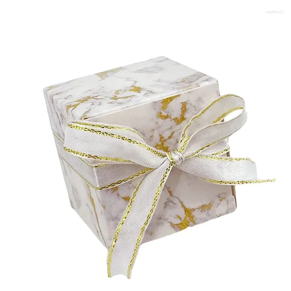Enveloppe cadeau 25 / 50pcs en marbre Style Gold Candy Box Favoule et cadeaux pour le chocolat invité Boîtes de remerciement avec des rubans Fournitures de fête