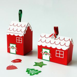 Emballage cadeau 25/50pcs se marier boîte d'emballage de noël avec poignée rouge maison forme bonbons enfant vacances bonne année fête faveur paquet