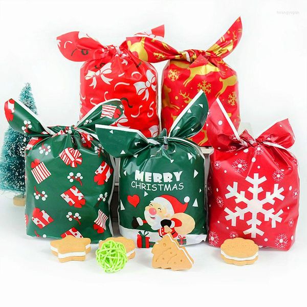 Envoltura de regalo 25/50 unids Merry Chrsitmas Santa Claus Deer Snowfalke Patrón Oreja Galletas Bolsas de dulces Decoración de Navidad Bolsa de favor de fiesta