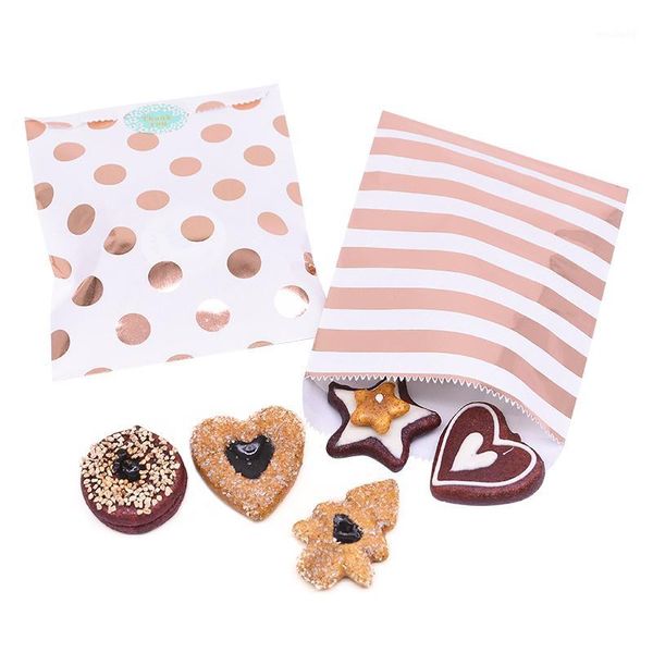 Emballage cadeau 25/50pcs sacs en papier feuille or rose étoile à pois rayures ondulées Snack sac de bonbons pour mariage enfants anniversaire Cookie emballage Supply1