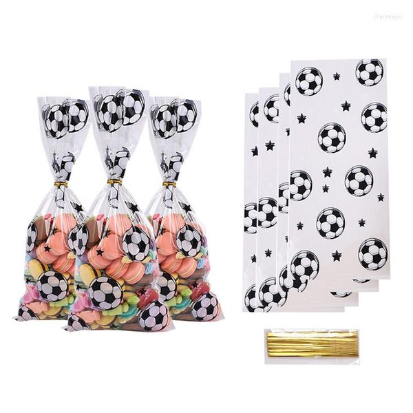 Emballage cadeau 25/50 pièces sacs de Football emballage de cadeaux de biscuits de bonbons avec thème de Football torsadé pour les fournitures de fête d'anniversaire d'enfants de sport