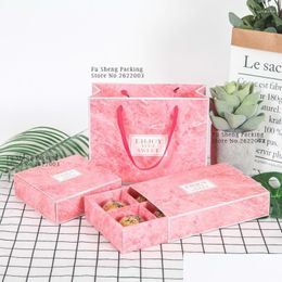 Geschenkwikkeling 25.9x19.1x5.7cm 100 stks roze marmeren papieren doos cookie snoep opbergdozen