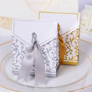 Emballage cadeau 25 haut de gamme or ruban fleur bonbons boîtes sac faveur gâteau sucré fête faveurs de mariage sacs d'anniversaire