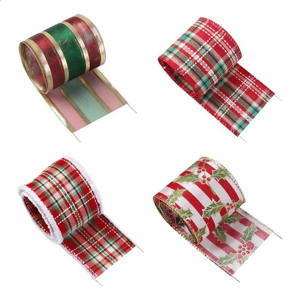 Envoltura de regalo 25 yardas 6 m Tema navideño Cinta de borde de alambre Envoltura de costura DIY Artesanías de arte Embalaje para el hogar Cintas a cuadros rojas y verdes 25Yc19676 231109