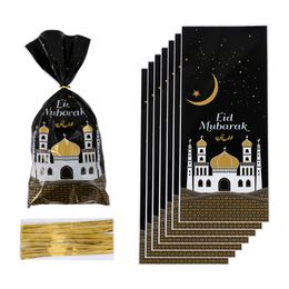 Geschenkwikkeling 2550 pcs Eid Mubarak Tassen Plastic Cookie Candy Bag Ramadan Kareem Decor Islamitische moslimfeestjes Alfitr 230422