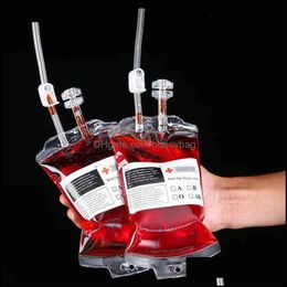 Geschenkwikkeling 25pc Halloween Blood Bag voor drankjes PVC HERUBOEDBUIBLE DRICT POUCHES VAMPIRE themafeest rekwisieten horrordecoratie y220805 bdesybag dheoh