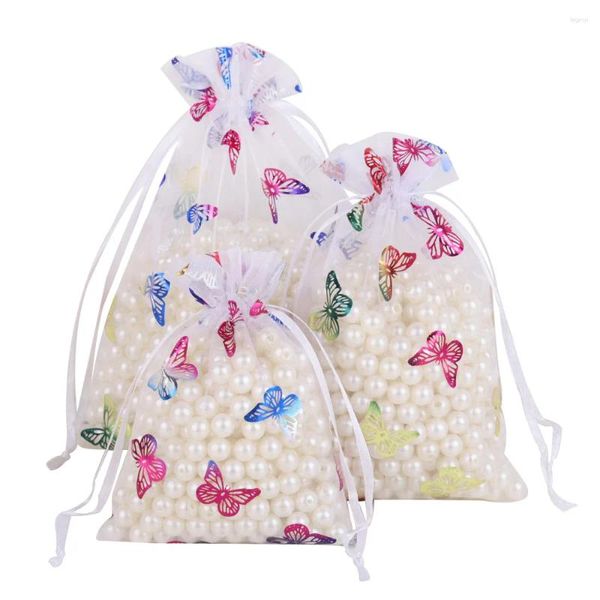 Envoltura de regalo 25 uds/50 Uds 9x12 10x15 13x18cm mariposa bolsa de organza bolsa con cordón bolsa de boda fiesta de boda joyería bolsita bolsas de almacenamiento