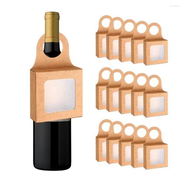 Emballage cadeau 25 pièces 9x9x3cm boîtes suspendues fenêtre Visible grande capacité accessoires de vin pliables emballage de bouteille en papier Kraft