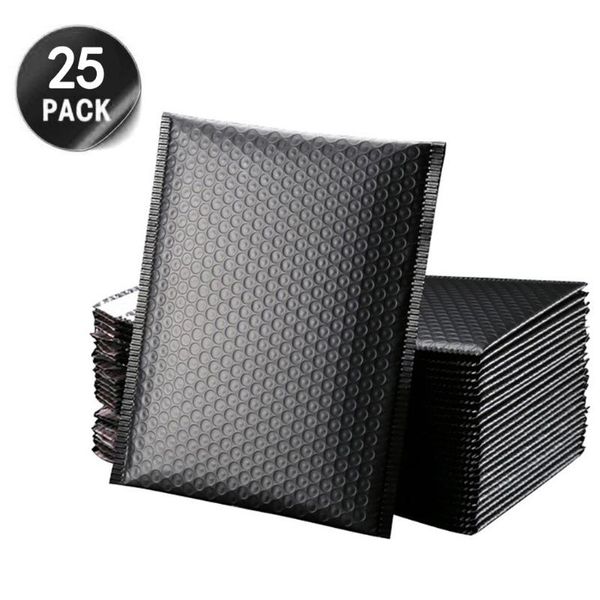 Enveloppe cadeau 25pcs Black Poly Bubble Mailer enveloppes rembourrées pour emballage Bag de sceau d'auto-phoques doublé