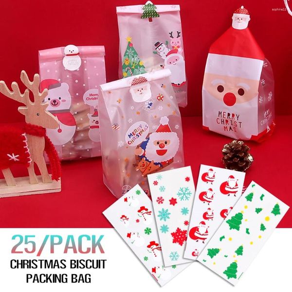 Regalos de regalos 25 piezas bolsas de dulces de Navidad lindo santa claus bolso de muñeco de nieve para galletas bocadillos decoración de empaquetado