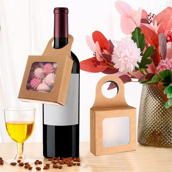 Emballage cadeau 25 pièces boîtes à vin suspendues pratiques emballage de fenêtre visible épaisse papier Kraft Charcuterie