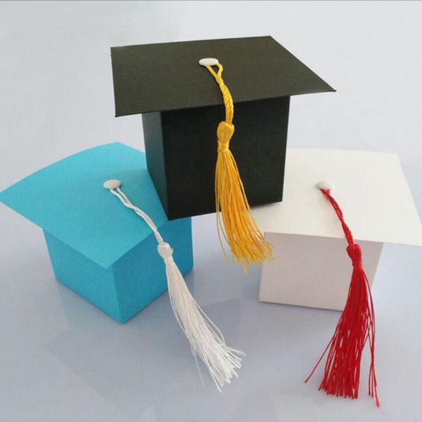 Cadeau cadeau 25pcs bricolage papier graduation cap en forme de boîte de sucre chocolat pour la fête faveur enterrement de vie de garçon chapeau de mariage boîte de bonbons cadeau