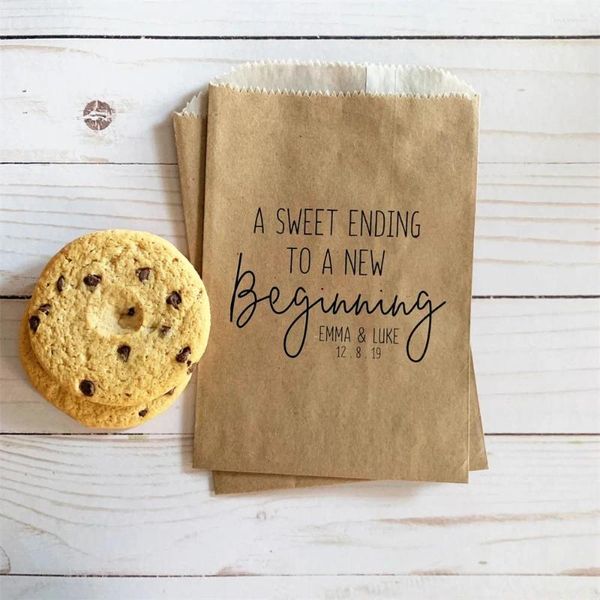 Cadeau cadeau 25pcs sacs de faveur de mariage doublés pour les invités - Cookie Candy Dessert Donut Une fin douce à