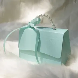 Cadeau cadeau 25pcs / lot boîte bleu rose sacs à main avec poignées portables fête de mariage boîtes de bonbons baby shower