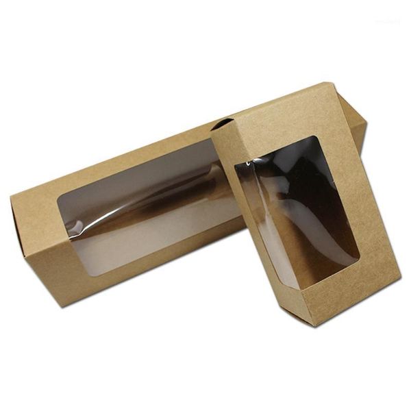 Papel de regalo 25 unids/lote caja de papel Kraft marrón para alimentos horneados pastel hornear galletas embalaje almacenamiento con ventana transparente cajas de embalaje 1