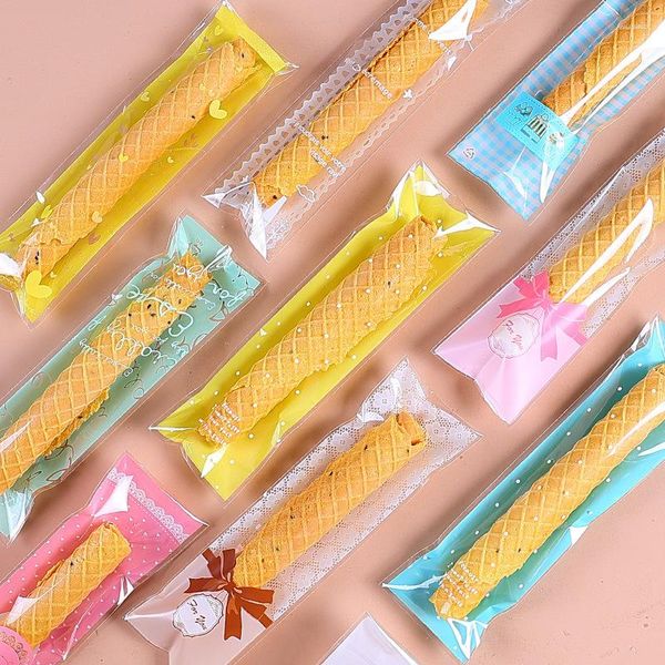 Emballage cadeau 25 Pcs/Lot mignon dentelle point longs sacs en plastique auto-adhésif sac bricolage pain Biscuit emballage mariage fête d'anniversaire fournitures