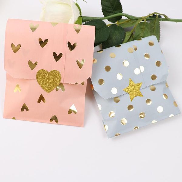Emballage cadeau 25 pièces sac de faveur de mariage douche nuptiale fête anniversaire anniversaire bonbons sacs en papier rose et or feuille coeur