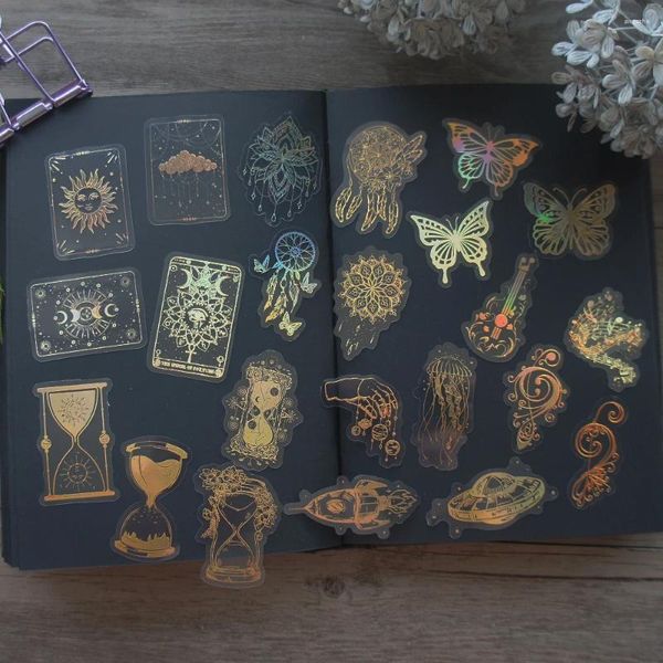 Envoltura de regalo 28 unids Música de oro Mariposa Círculo mágico Estilo Etiqueta Scrapbooking DIY Etiqueta de embalaje Etiqueta de decoración