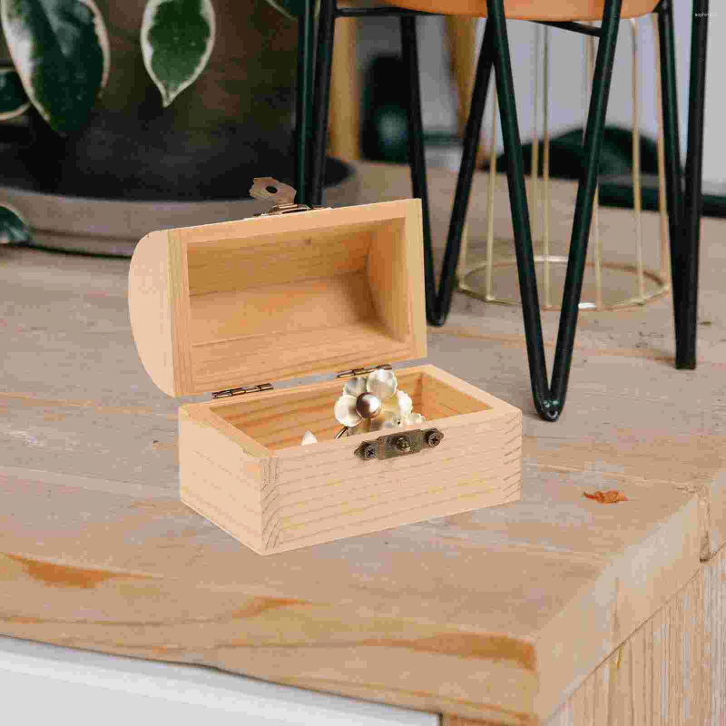 Envoltório de presente 2pcs / 1pc Caixa de tesouro de madeira Soild Vintage Caixa de armazenamento de jóias de madeira com fivela