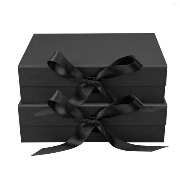 Emballage cadeau 2 pièces noir 25x22x9 cm luxe magnétique présent année fête fournitures anniversaire mariage papier Extra grande boîte avec ruban