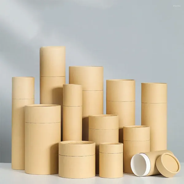 Enveloppe cadeau 2pcs Boîtes d'emballage rondes brunes kraft tube en papier éco rangement de thé.