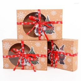 Geschenkwikkeling 2 stks Kerst Candy Cookie Box met Clear Window Kraft Paper Packaging Bag Kids Party Gunst Jaar Navidad Xmas Noel