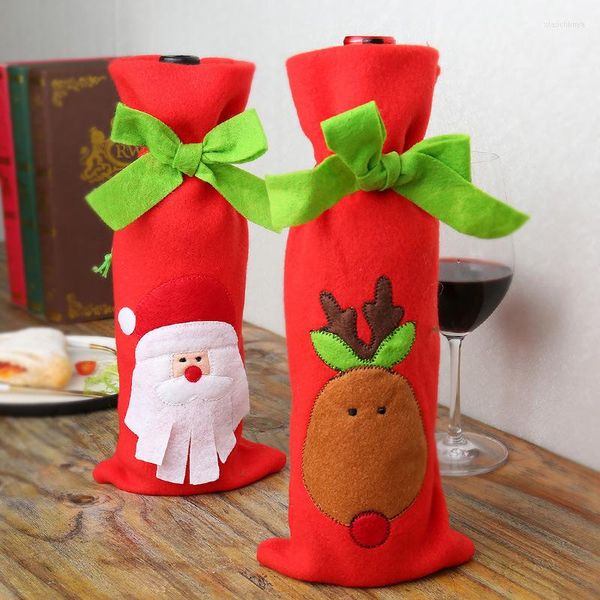 Envoltura de regalo 2pcs de botella de vino de Navidad decoraciones corbata champ￡n bolso de champ￡n Milu ciervo