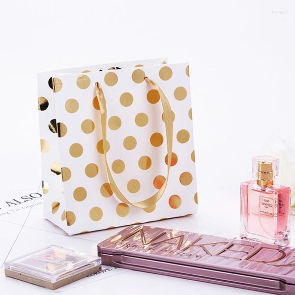 Cadeau cadeau 2pcs Golden Silver Polka Dots Sac en papier Main avec poignée Emballage de mariage Sacs à provisions d'anniversaire