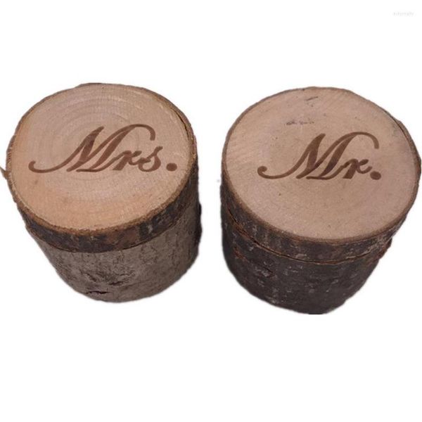 Cadeau cadeau 2pcs personnalisé rustique mariage bague en bois boîte bijoux bibelot stockage porte-conteneur personnalisé anneaux porteur vierge bricolage