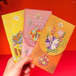 Geschenkwikkeling 2 stks/set 2023 Chinese jaar rode envelop bruiloft Uitnodiging DIY Packing Card Lucky Flowers Paper Envelops