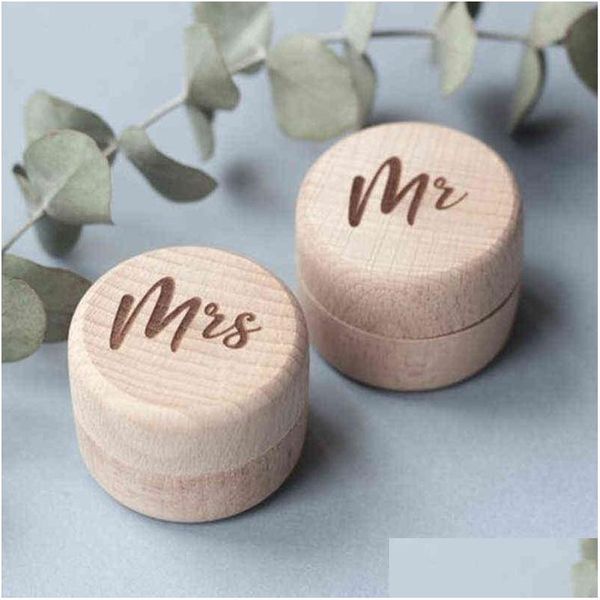 Cadeau cadeau 2pcs / ensemble personnalisé m. mme porte-bague en bois boîte porte-mariage rustique décoration de mariage personnalisée H1231 livraison directe Ho Dhryi