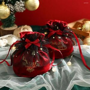 Geschenkwikkeling 2 stks Velvet Drawstring Pouch Creative Christmas Fruit Candy Bag draagbare verpakkingszakken Tree Decorations