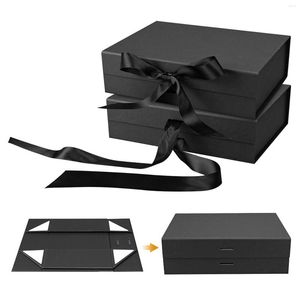 Emballage cadeau 2 pièces année avec ruban noir cadeau papier anniversaire mariage Thanksgiving fête fournitures luxe boîte magnétique Extra Large