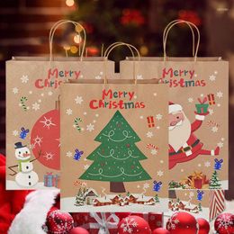 Geschenkwikkeling 3/5 -stks Merry Christmas Kraft Paper Candy Gifts Bags Santa Claus Biscuit Tote Tas voor kinderen Xmas Jaar voorstander van pakking Decor Noel Noel