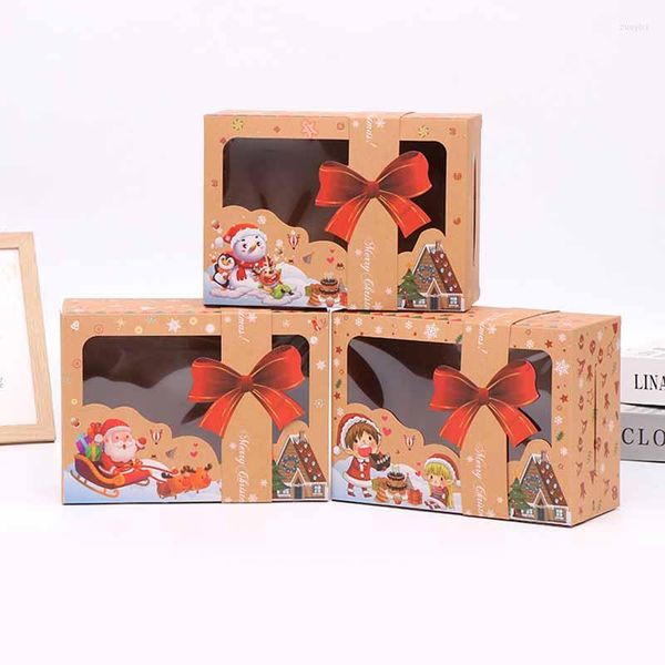 Emballage cadeau 3/6/9/12 pièces propre fenêtre papier sac cadeaux gâteau biscuits boîte emballage sacs noël année Navidad fête conteneur décor