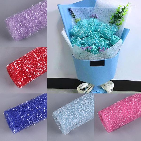 Envoltura de regalo 3.6m 0.5m Bouquet Embalaje Papel de embalaje Snow Dot Gasza Flor Llana de bricolaje Boda de bricolaje