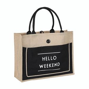 Cadeau cadeau 3 couleurs style européen femme bonjour week-end jute coton sacs à main femmes grande taille sac de plage pour filles impression sacs Shoder 210 Dhvnd