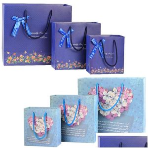 Emballage Cadeau 3 Taille Bleu Bouquet Sac Papier Sac / Taille Moyenne / Beige Avec Poignée Festival Sacs Lz1181 Drop Delivery Home Garden Fe Dhe4U